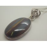 Silver oval jasper pendant on silver cha