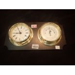 Modern brass clock and barometer