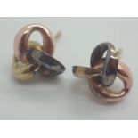 Pair of 9ct gold tri colour earrings