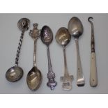 Box of silver spoons including some enamelled examples