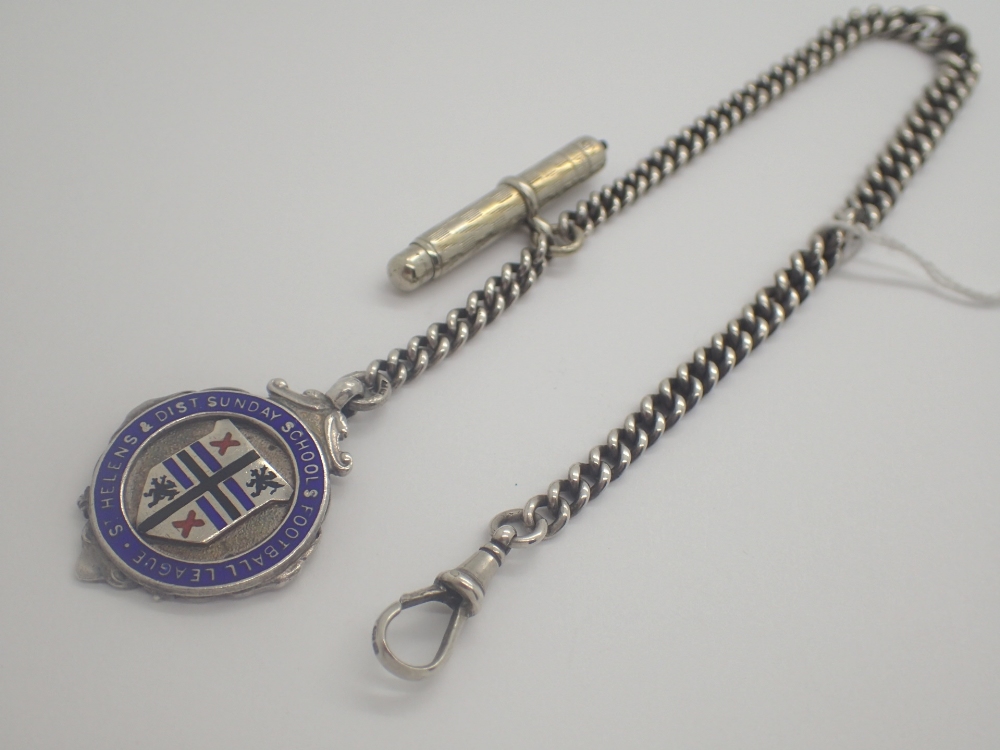 Graduated hallmarked silver watch chain with silver fob lobster clip