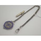 Graduated hallmarked silver watch chain with silver fob lobster clip