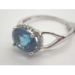 Gemporia silver opal blue zircon solitaire ring stamped TGGC 925 size U