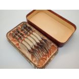 Six 800 silver boxed cake forks