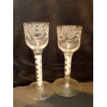 Two double air twist Georgian wine glasses both A/F CONDITION REPORT: Repairs to