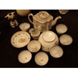 Victorian ceramics including tea pot tea bowls sugar and creamer all unmarked