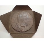 WWI bronze death plaque and card cover to Geoffrey Davies