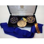 Box of Rotary International medals including hallmarked silver example