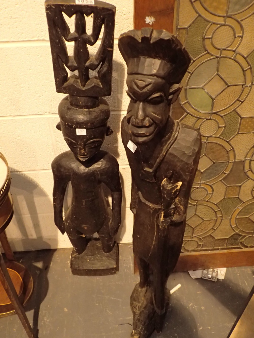 Pair of large carved African wooden figurines H: 105 cm