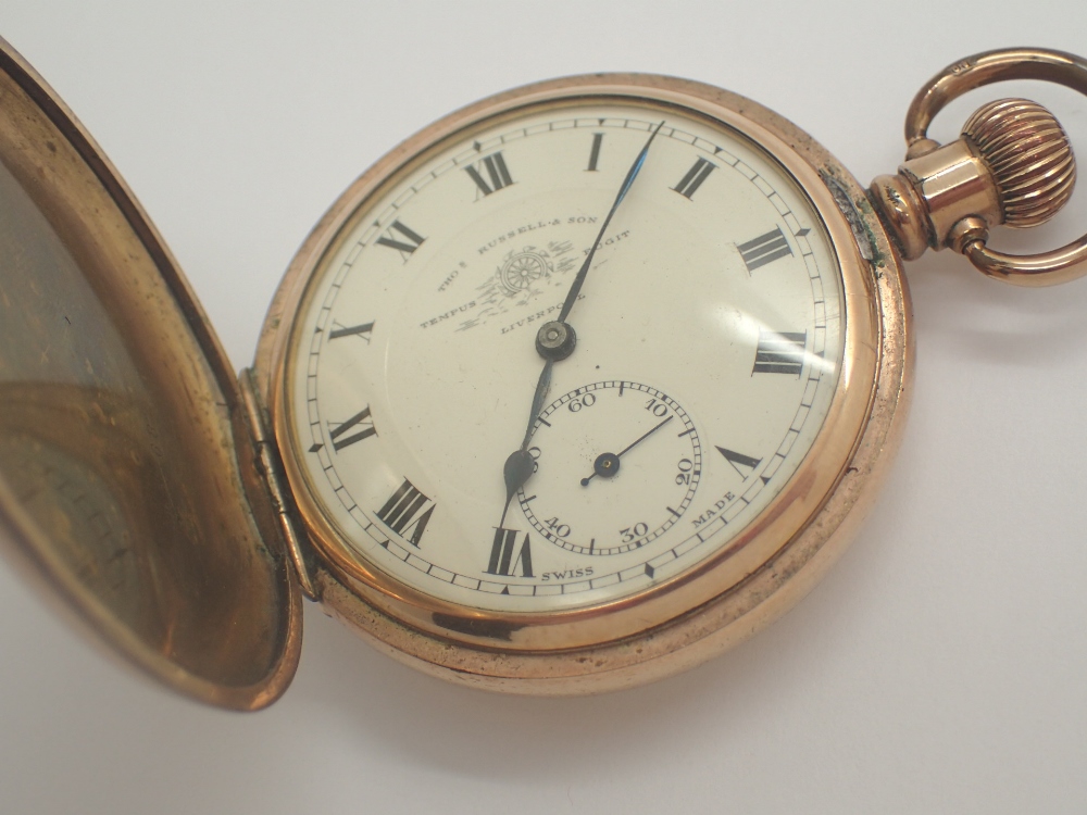 Gold plated full hunter Thomas Russell & Sons of Liverpool pocket watch