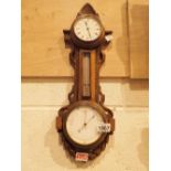 Unusual carved wood barometer thermometer and clock