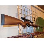 Bolt action 22 calibre SMK gas powered air rifle with telescopic sight