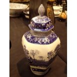 Spode Blue Tower pattern lidded hexagonal pot