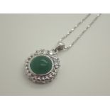 18ct white gold plated fancy jade and cubic zirconia pendant