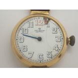 18ct gold early 20thC yellow gold Tank wristwatch on leather strap