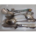 Box of silver spoons including enamelled examples