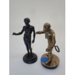 19thC brass figurine of a clothed snarling monkey and a 19thC bronze depiction of David possibly