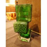 Whitefriars style drunken bricklayer glass vase in green H: 20 cm