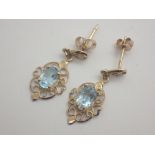 9ct gold blue topaz drop earrings