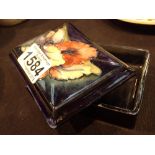 Rectangular Moorcroft Blue Orchid lidded pot L: 12 cm