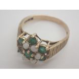 Emerald and opal set 9ct gold ring size M 3.