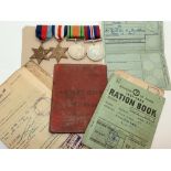 Four WWII medals and paperwork for private JJ Aherne RAF / Ulsters / Somerset LI / DCLI