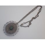 Mexican 925 silver brooch pendant on a silver chain 37g