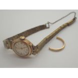 9ct yellow gold ladies Ingesol wristwatch on plated strap and an 18ct yellow gold ring shank 2.