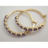 Silver gold plated amethyst hoop earrings