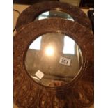 Two circular wooden framed mirrors D: 38 cm