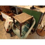 Folding vintage card table Lloyd Loom tub chair in green Strung stool with twin cross stretchers