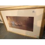 Gilt framed print of a Spitfire by Barrie A F Clarke