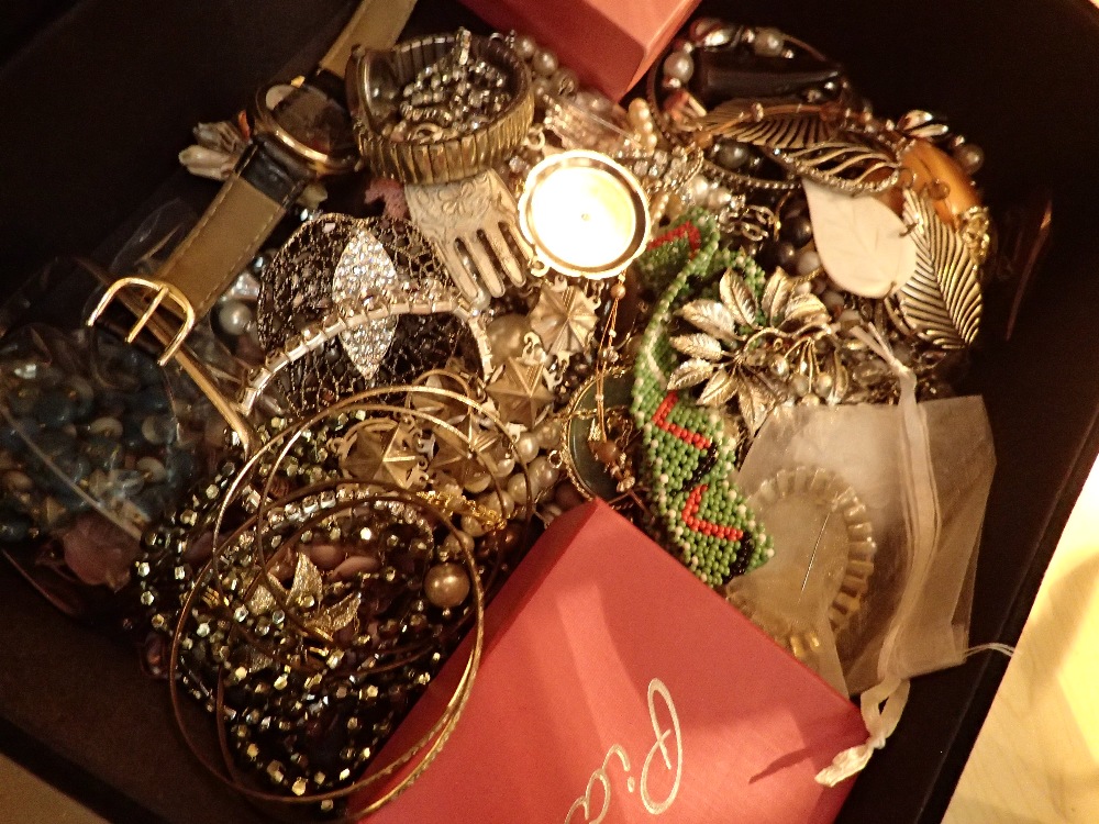 Box of costume jewellery and wristwatches etc