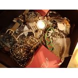 Box of costume jewellery and wristwatches etc