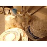 Shelf of mixed glass and ceramics including Aynsley Shelton Ivory etc