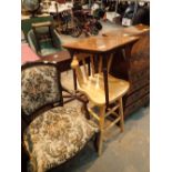 Small occassional arm chair with tapestry seat / back and small side table and a high chair