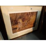 Signed and framed limited edition print of a leopard and cub by Kim Donaldson