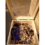 Glass topped display box with assorted costume jewellery