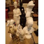 Six cast statues and busts tallest H: 52 cm