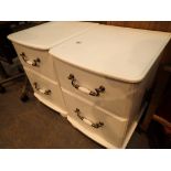 Pair of white bedside cabinets and draw with ceramic and metal handles