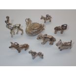Eight various silver animal charms