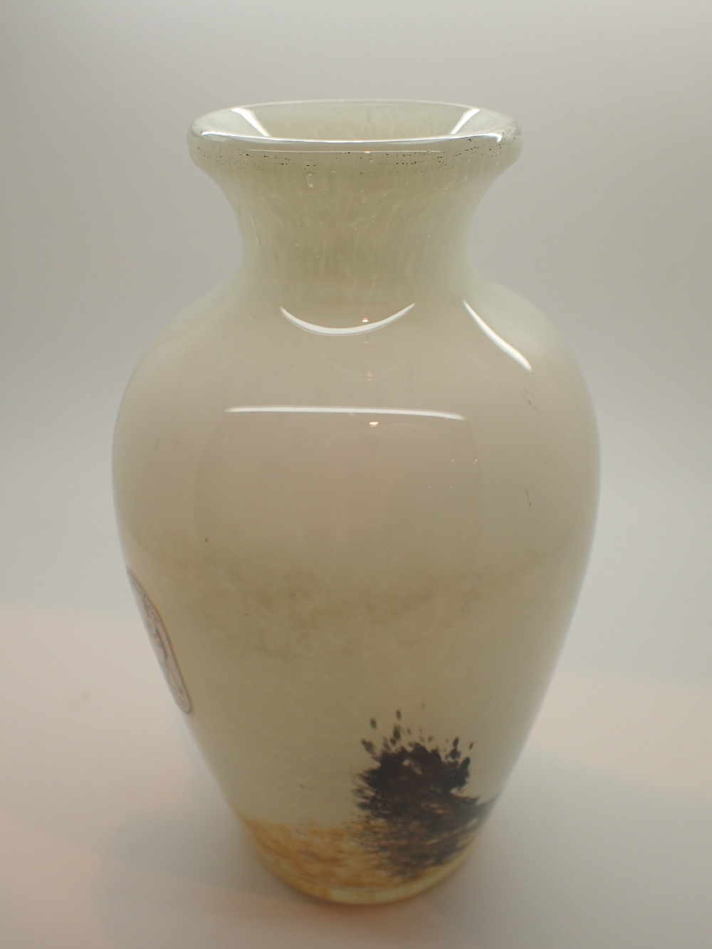La Rochere French Art Deco style hand blown pate de verre glass vase with paper label inscribed to