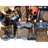 Tray of mixed camera bodies lenses etc