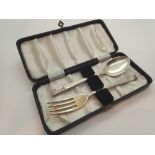 Cased hallmarked silver Christening fork and spoon assay Sheffield