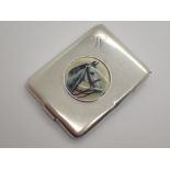 Silver vesta case with enamel horse design