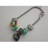Sterling silver Troll beads bracelet with assorted genuine Troll bead charms