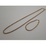 Gold plated solid rope chain and bracelet