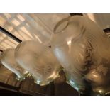 Three floral etched glass lamp shades H: 23 cm