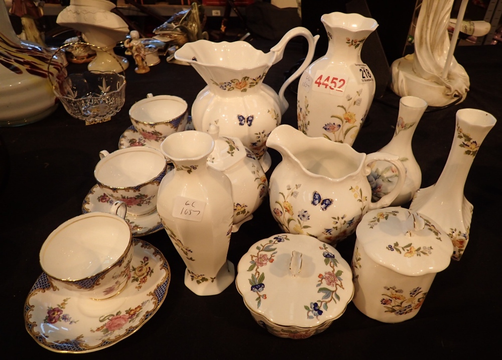 Selection of Aynsley ware including jugs vases trinket pots cups and saucers etc