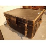 Large painted hessian covered luggage tr